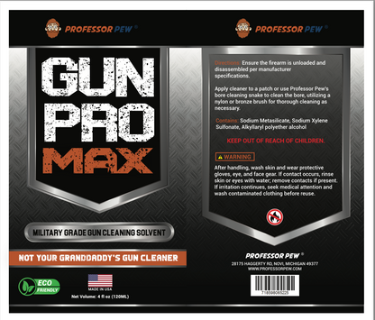Professor Pew Gun Pro Max Cleaner - Solvent for Handguns, Knives, Rifles, Tools - 4 oz Bottle